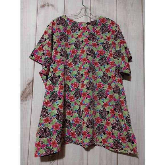 Wonder Wink Scrub Top Ladies 3x‎ Pink Zebra V-Neck Soft - Picture 2 of 7